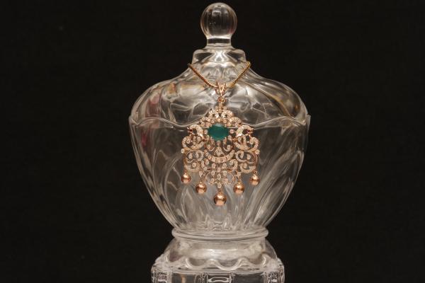 Emerald With Diamonds Gold Necklace