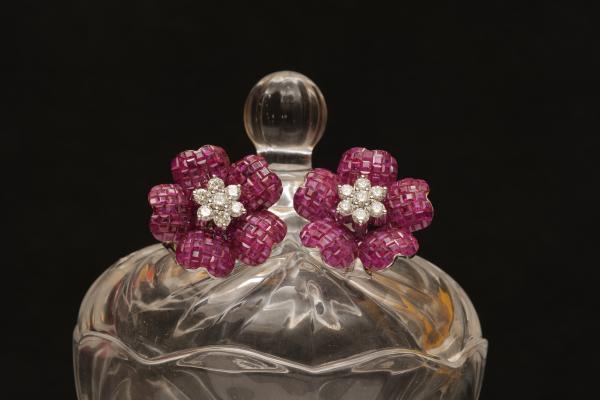Pink Floral Diamond Earrings