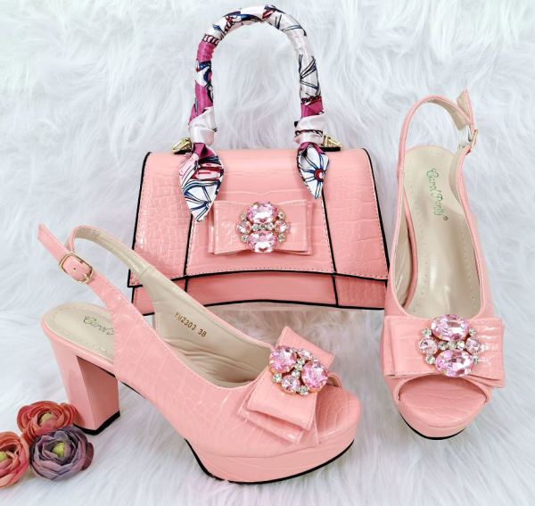 Classics Style Platform Design Rhinestone Decoration Party Wedding Shoes And Bag