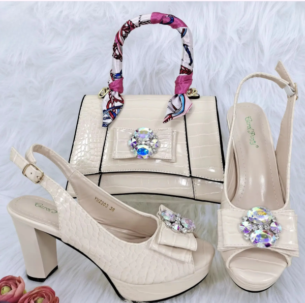 Classics Style Platform Design Rhinestone Decoration Party Wedding Shoes And Bag